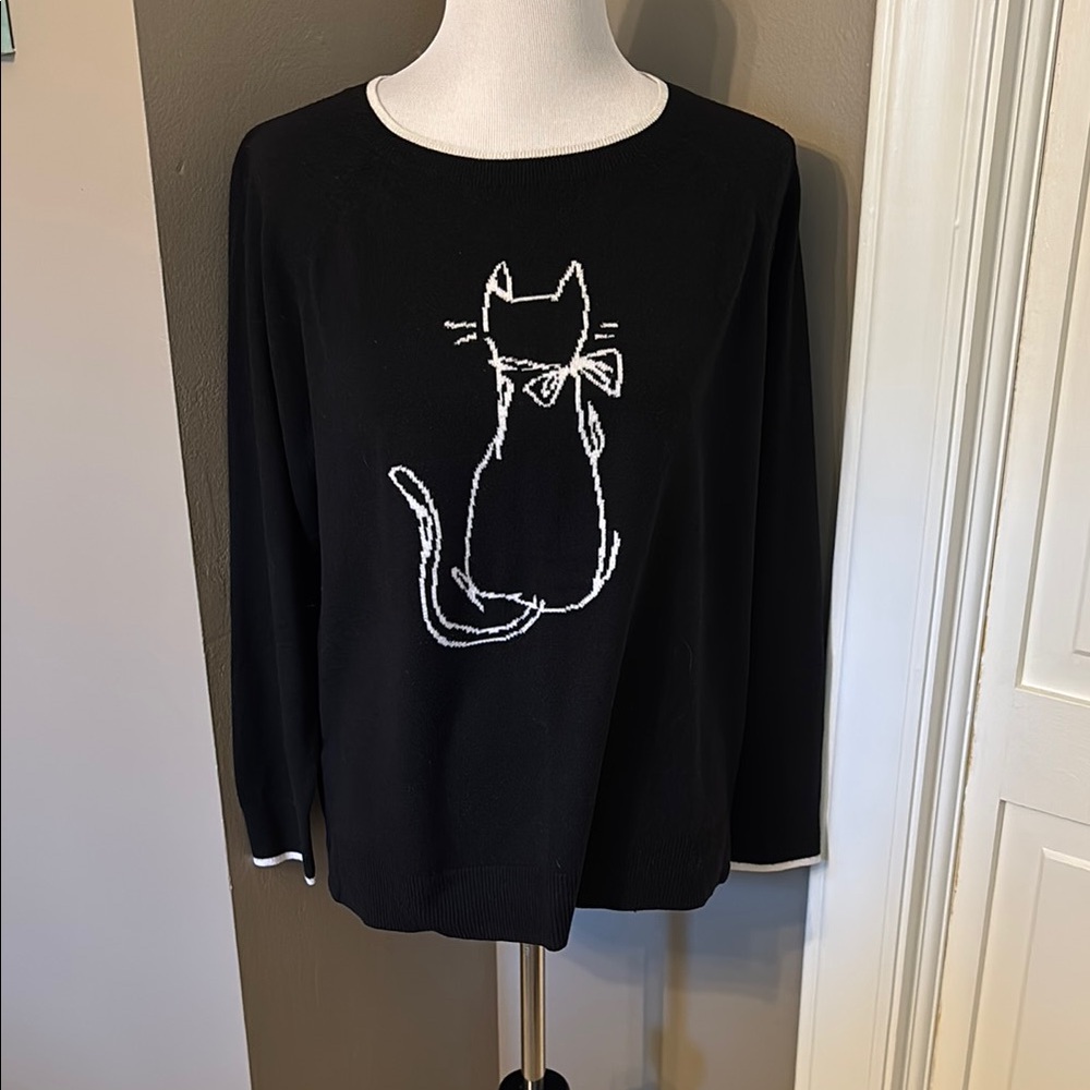 LOFT Black Sweater with Cat Design